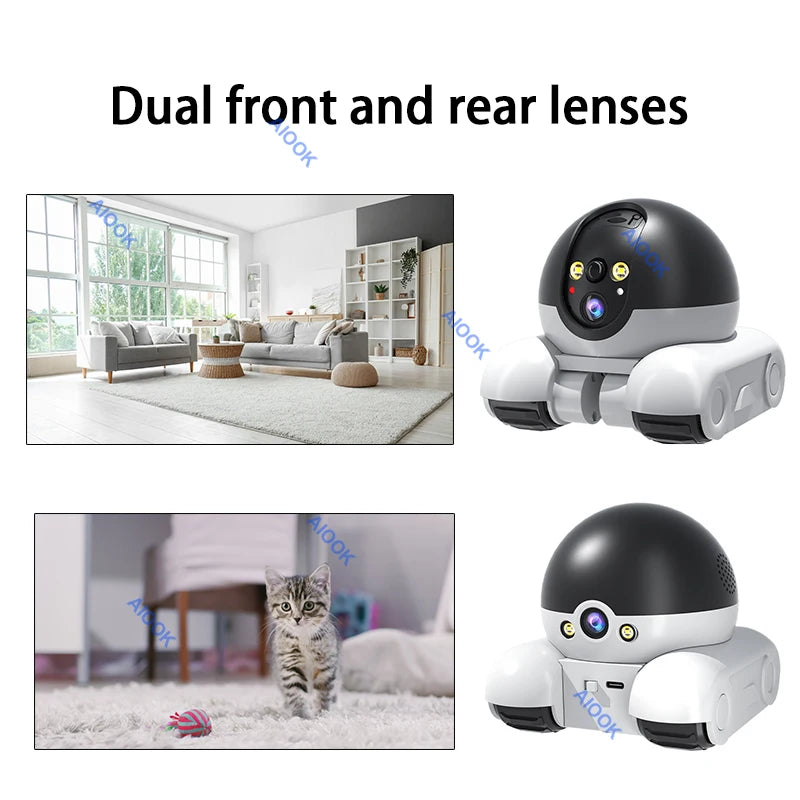 AIOOK Pet Camera HD 8MP 4K Dual Lens WIFI Camera Two-way Intercom Remote Pet Tracking Video Camera Night Vision