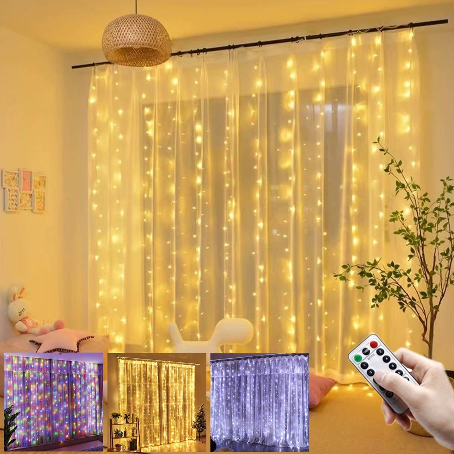 3M LED Curtain Lights Fairy Garland on the Window USB 8 Modes Light String New Year Christmas Wedding Party Festoon Home Decor