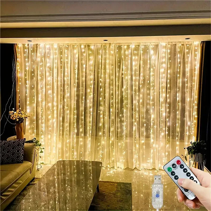 3M LED Curtain Lights Fairy Garland on the Window USB 8 Modes Light String New Year Christmas Wedding Party Festoon Home Decor