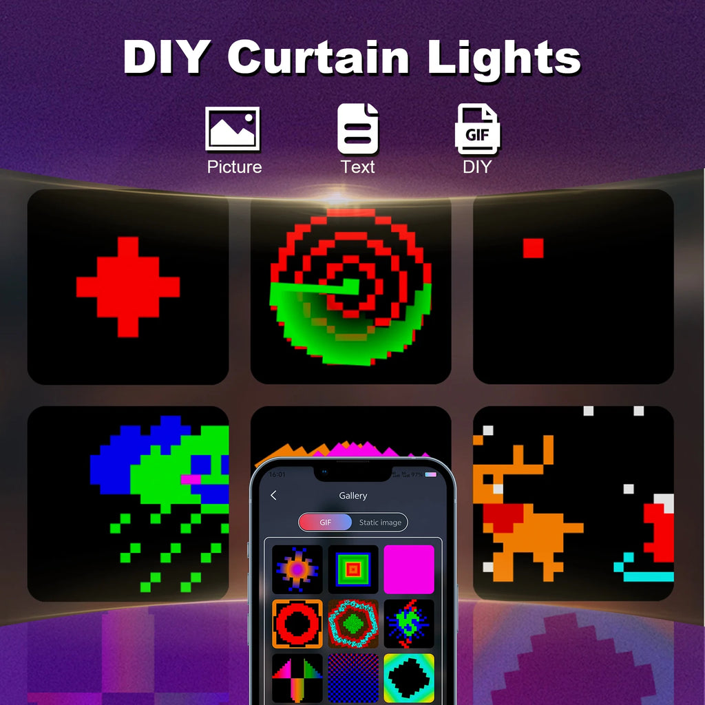 USB Led Smart Curtain Lights Bluetooth App Led String RGB Fairy Lights DIY Music Lights Party Window Curtain Bedroom Decoration