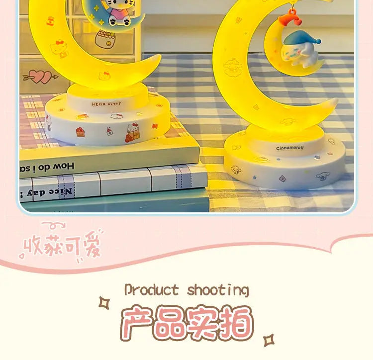 Sanrio Hello Kitty Moon Night Light Cartoon Anime Cinnamoroll Kuromi Doll Toy Accessories Kawaii Warm Light Eye Protection Light
