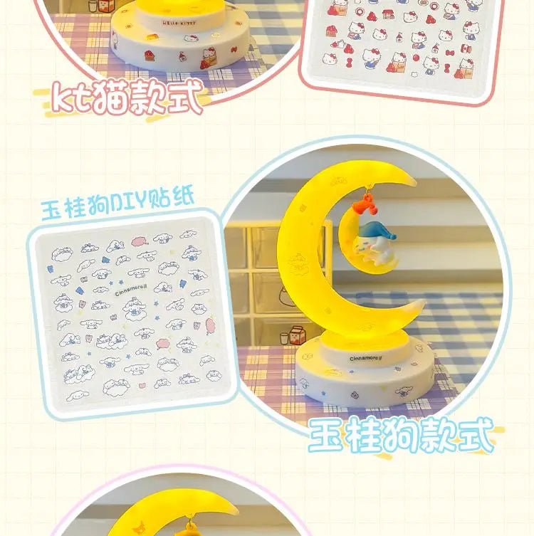 Sanrio Hello Kitty Moon Night Light Cartoon Anime Cinnamoroll Kuromi Doll Toy Accessories Kawaii Warm Light Eye Protection Light
