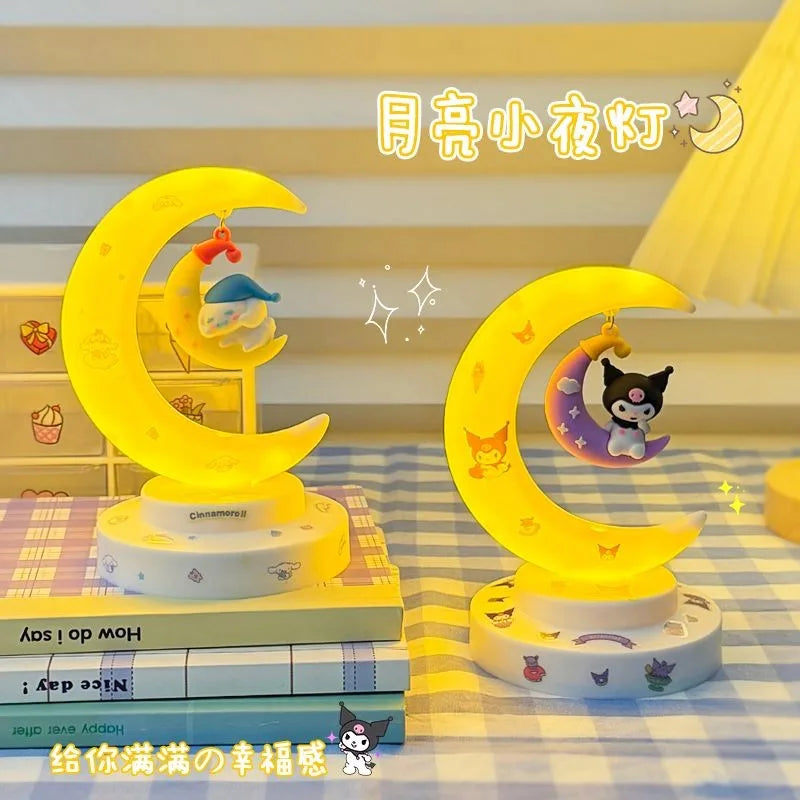 Sanrio Hello Kitty Moon Night Light Cartoon Anime Cinnamoroll Kuromi Doll Toy Accessories Kawaii Warm Light Eye Protection Light