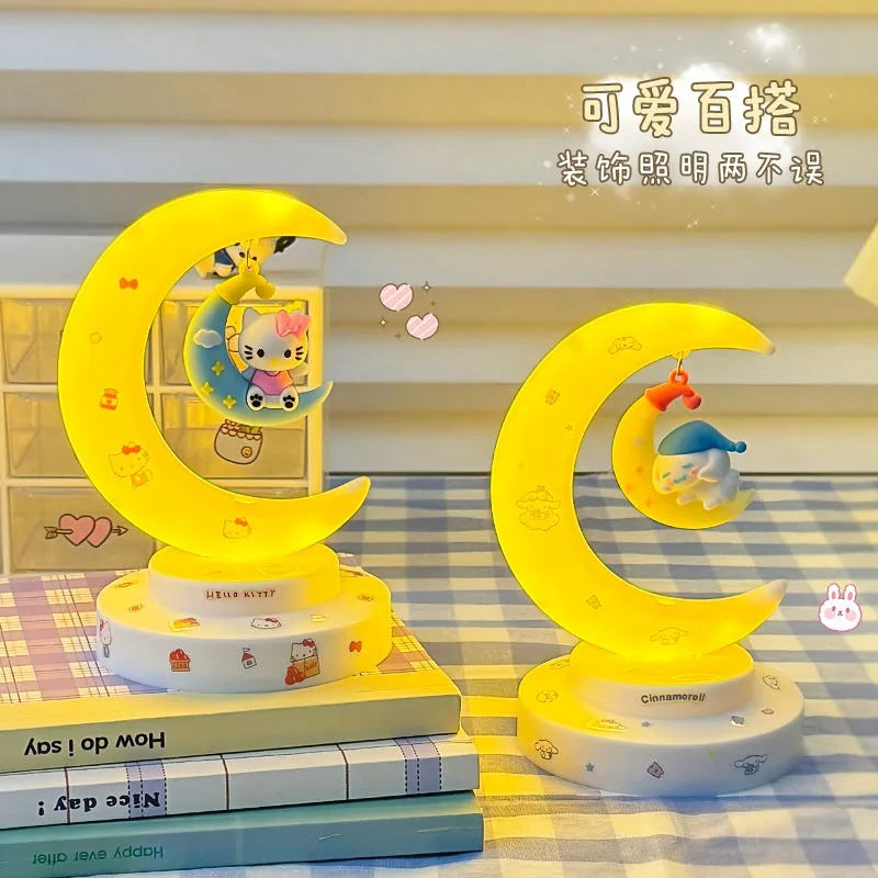 Sanrio Hello Kitty Moon Night Light Cartoon Anime Cinnamoroll Kuromi Doll Toy Accessories Kawaii Warm Light Eye Protection Light