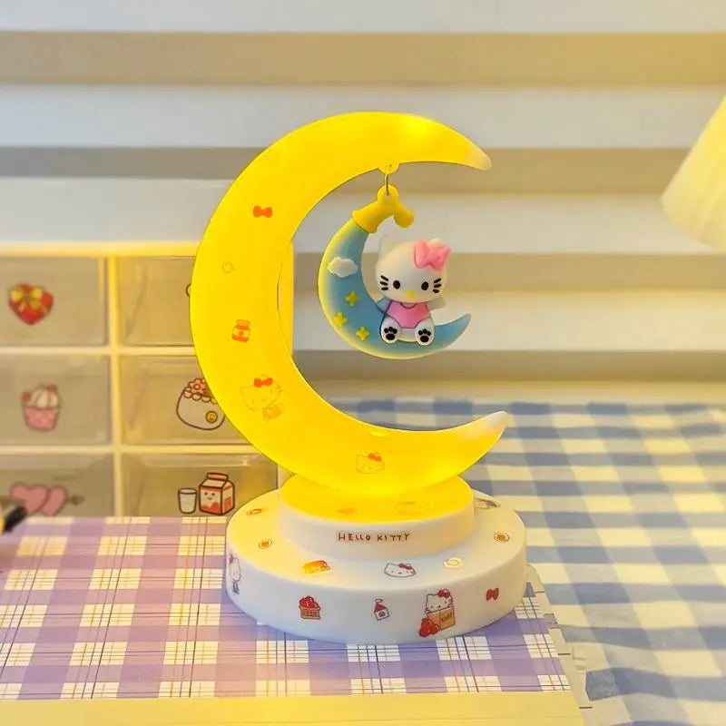 Sanrio Hello Kitty Moon Night Light Cartoon Anime Cinnamoroll Kuromi Doll Toy Accessories Kawaii Warm Light Eye Protection Light