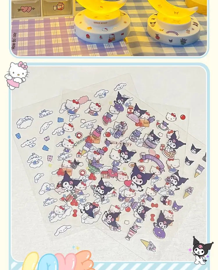 Sanrio Hello Kitty Moon Night Light Cartoon Anime Cinnamoroll Kuromi Doll Toy Accessories Kawaii Warm Light Eye Protection Light