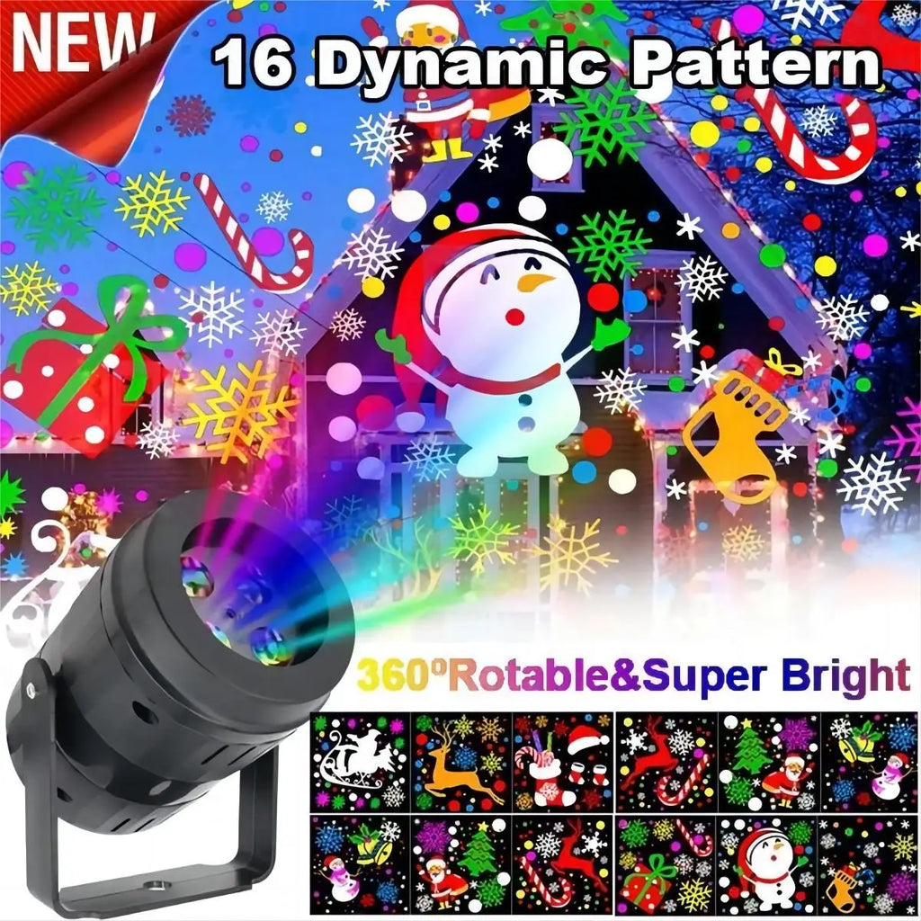 16 Pattern Christmas Projector Lights  Outdoor/Indoor Holiday Projection LED Night Lamp for Home Xmas 2026 New Year Party Decor