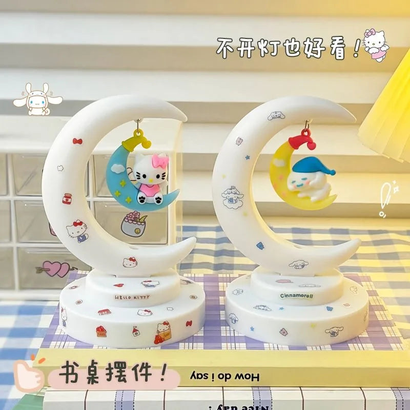 Sanrio Hello Kitty Moon Night Light Cartoon Anime Cinnamoroll Kuromi Doll Toy Accessories Kawaii Warm Light Eye Protection Light