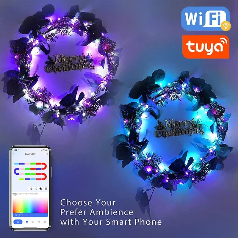 20M TUYA Led Fairy String Lights Music Sync 200LED WS2812B Copper Wire String Lights RGBIC Color Changing Segment Control Lights