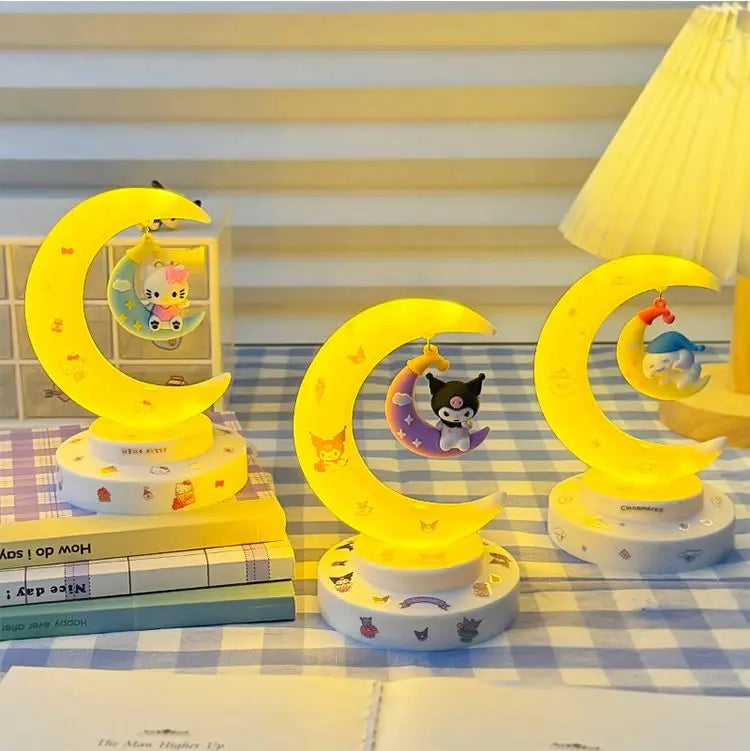 Sanrio Hello Kitty Moon Night Light Cartoon Anime Cinnamoroll Kuromi Doll Toy Accessories Kawaii Warm Light Eye Protection Light