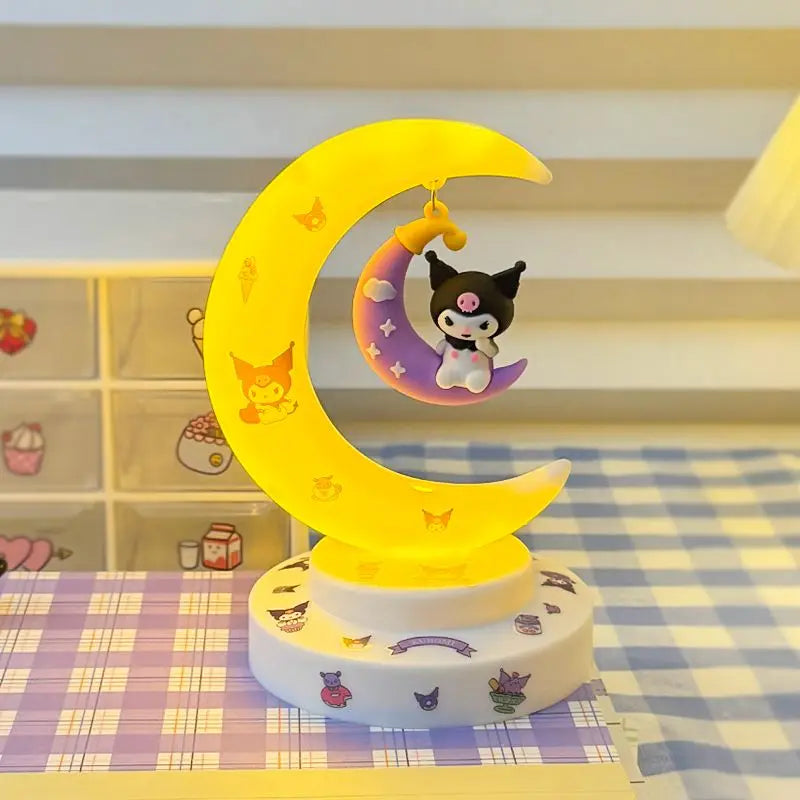 Sanrio Hello Kitty Moon Night Light Cartoon Anime Cinnamoroll Kuromi Doll Toy Accessories Kawaii Warm Light Eye Protection Light