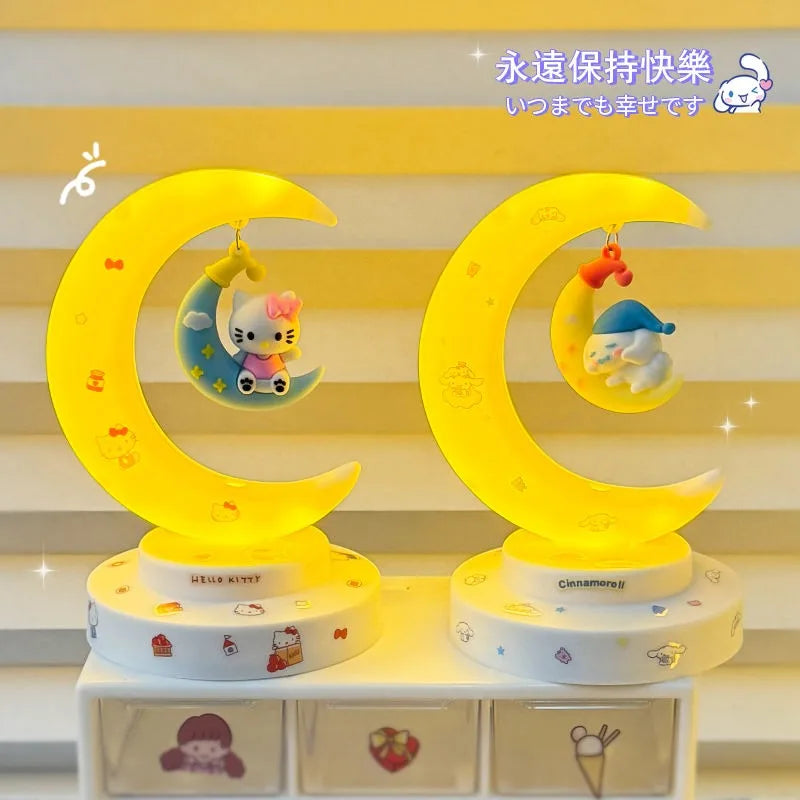 Sanrio Hello Kitty Moon Night Light Cartoon Anime Cinnamoroll Kuromi Doll Toy Accessories Kawaii Warm Light Eye Protection Light