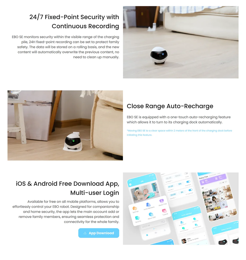 Enabot EBO SE Camera Robot for Dog Cat Baby 1080P Wifi 2.4G 5G 360° Home Pet Camera Startlight Night Vision