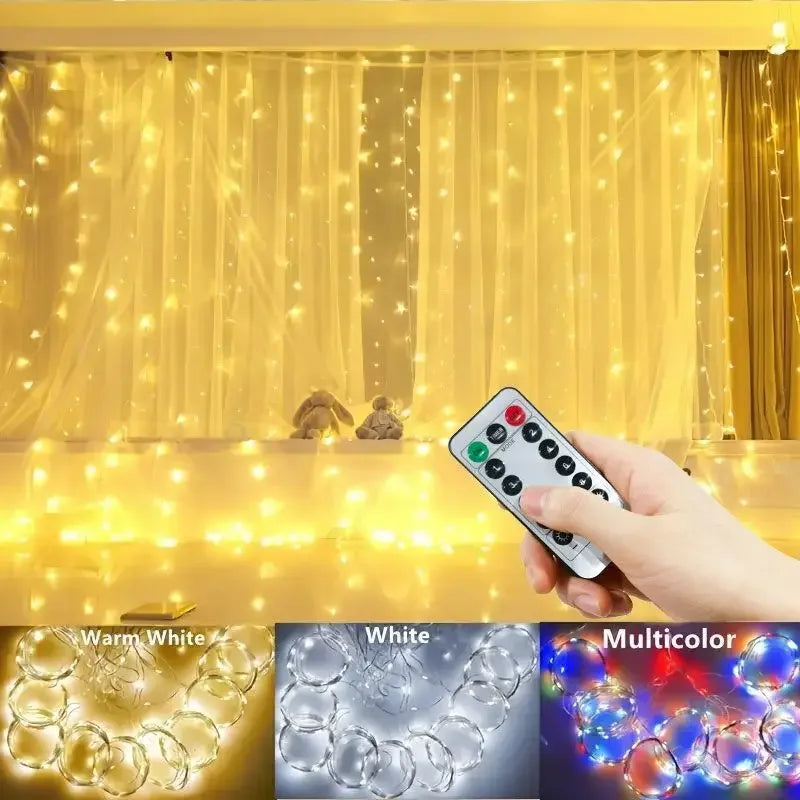 3/4/6m Curtain 100/600LEDString Lights Garland USB Festoon Remote Control Fairy Garland Lights Christmas Decoration Bedroom Home