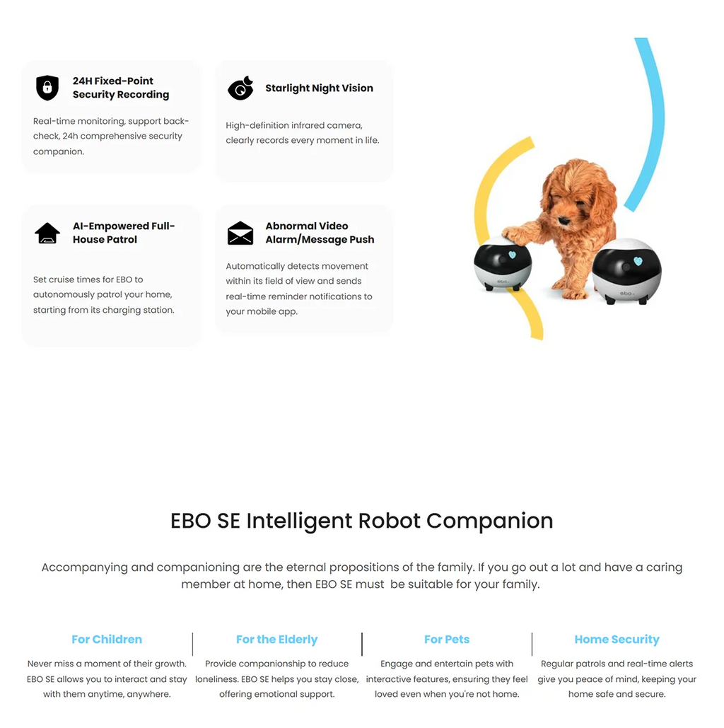 Enabot EBO SE Camera Robot for Dog Cat Baby 1080P Wifi 2.4G 5G 360° Home Pet Camera Startlight Night Vision