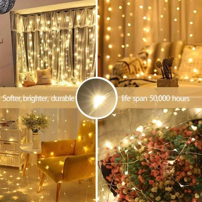 3/4/6m Curtain 100/600LEDString Lights Garland USB Festoon Remote Control Fairy Garland Lights Christmas Decoration Bedroom Home