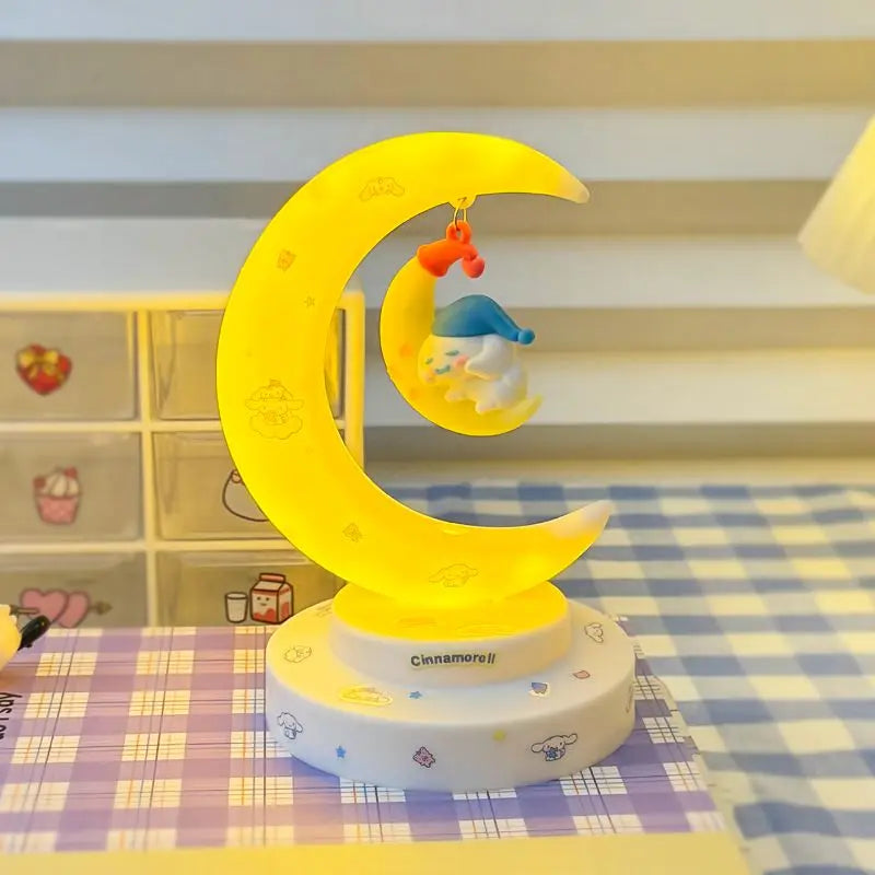 Sanrio Hello Kitty Moon Night Light Cartoon Anime Cinnamoroll Kuromi Doll Toy Accessories Kawaii Warm Light Eye Protection Light