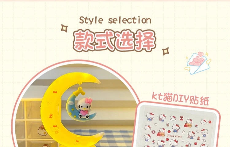 Sanrio Hello Kitty Moon Night Light Cartoon Anime Cinnamoroll Kuromi Doll Toy Accessories Kawaii Warm Light Eye Protection Light