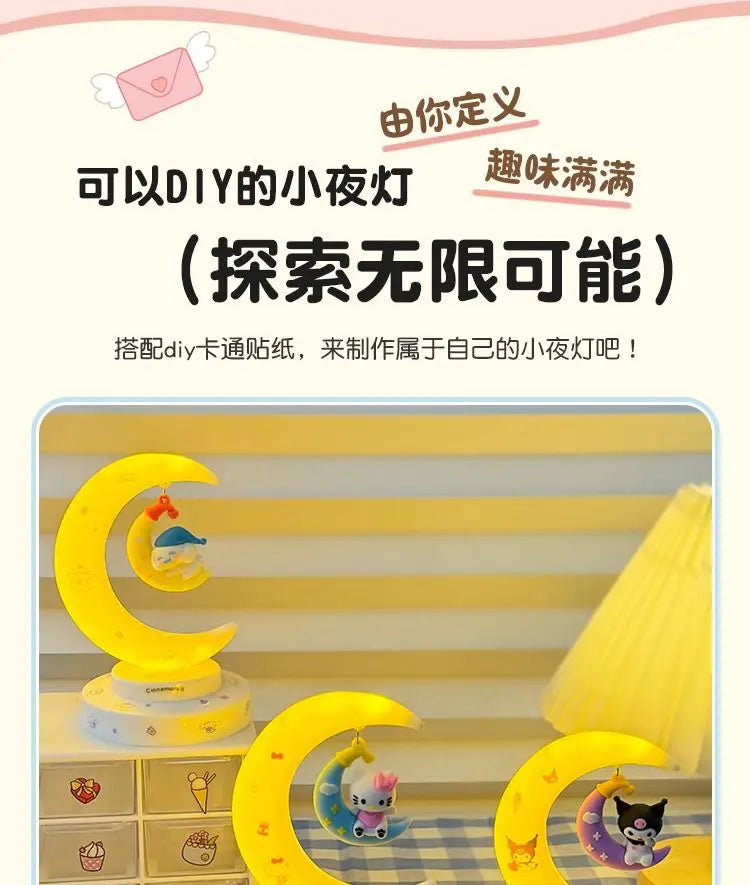 Sanrio Hello Kitty Moon Night Light Cartoon Anime Cinnamoroll Kuromi Doll Toy Accessories Kawaii Warm Light Eye Protection Light