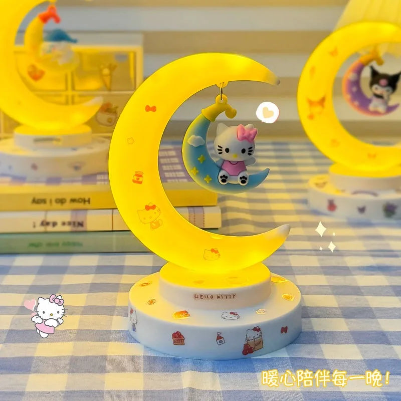 Sanrio Hello Kitty Moon Night Light Cartoon Anime Cinnamoroll Kuromi Doll Toy Accessories Kawaii Warm Light Eye Protection Light