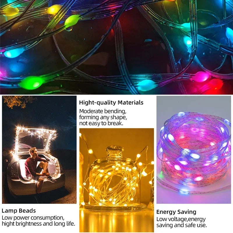 20M TUYA Led Fairy String Lights Music Sync 200LED WS2812B Copper Wire String Lights RGBIC Color Changing Segment Control Lights