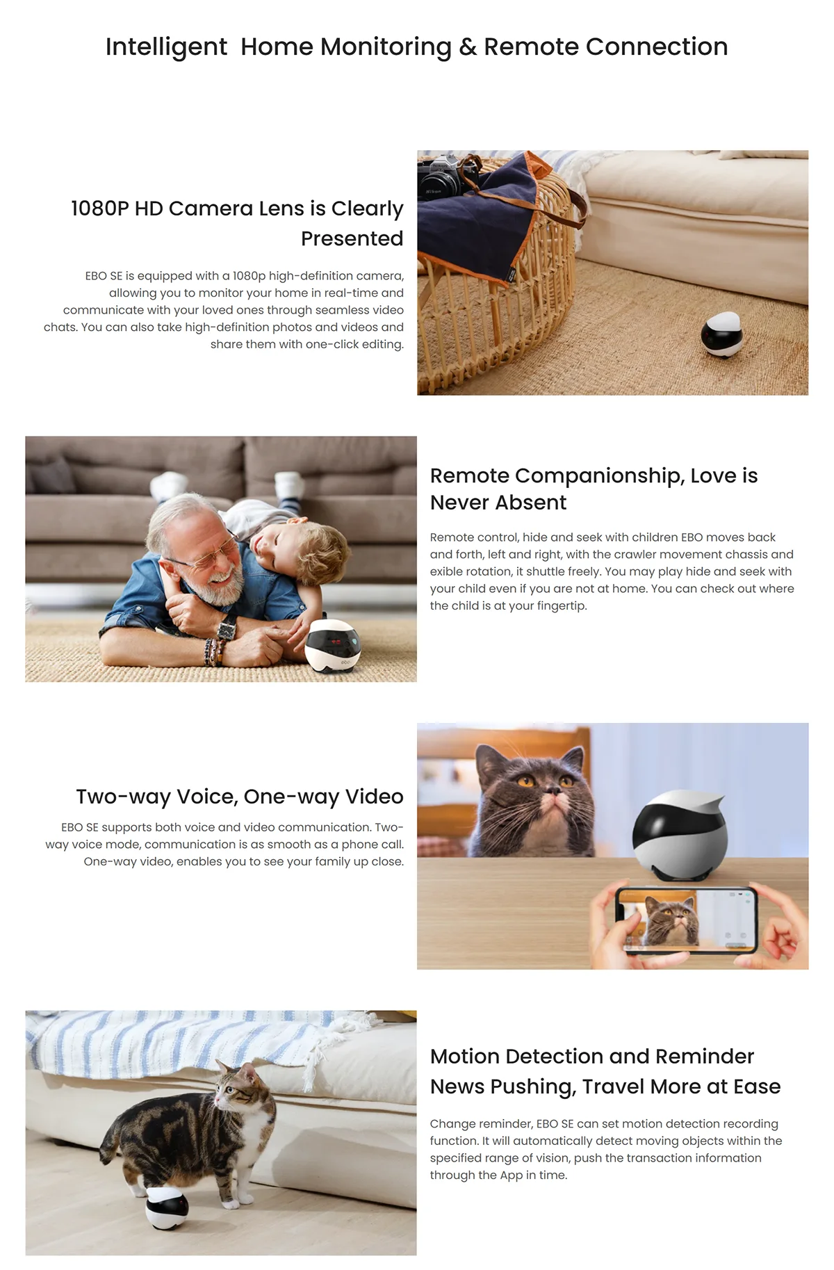 Enabot EBO SE Camera Robot for Dog Cat Baby 1080P Wifi 2.4G 5G 360° Home Pet Camera Startlight Night Vision