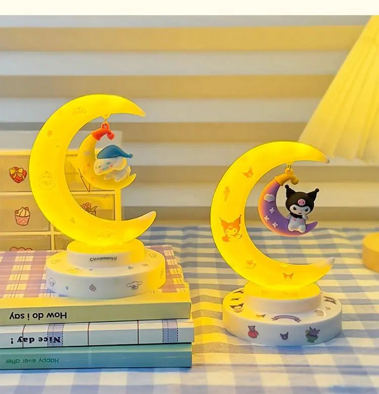 Sanrio Hello Kitty Moon Night Light Cartoon Anime Cinnamoroll Kuromi Doll Toy Accessories Kawaii Warm Light Eye Protection Light