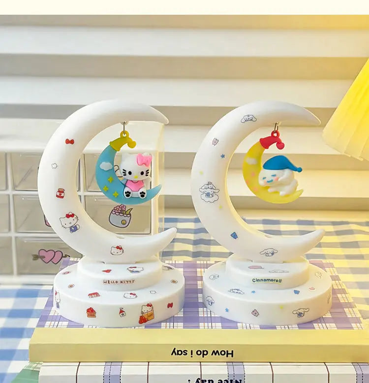 Sanrio Hello Kitty Moon Night Light Cartoon Anime Cinnamoroll Kuromi Doll Toy Accessories Kawaii Warm Light Eye Protection Light
