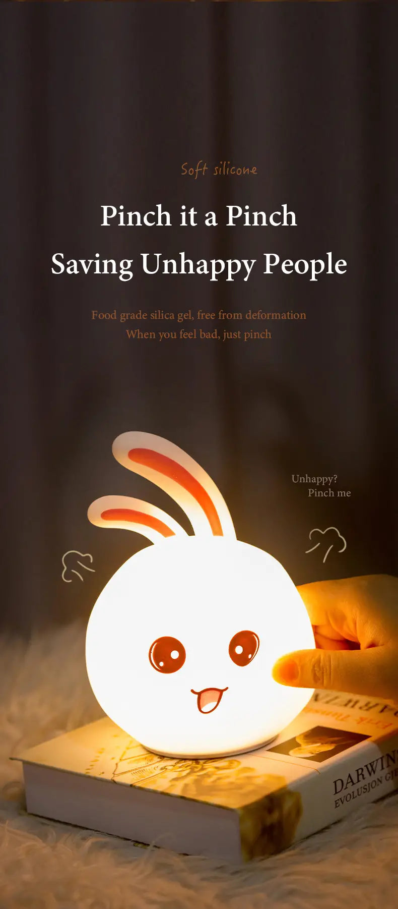 Rabbit Color Changing USB Rechargeable Night Light 17"x12"